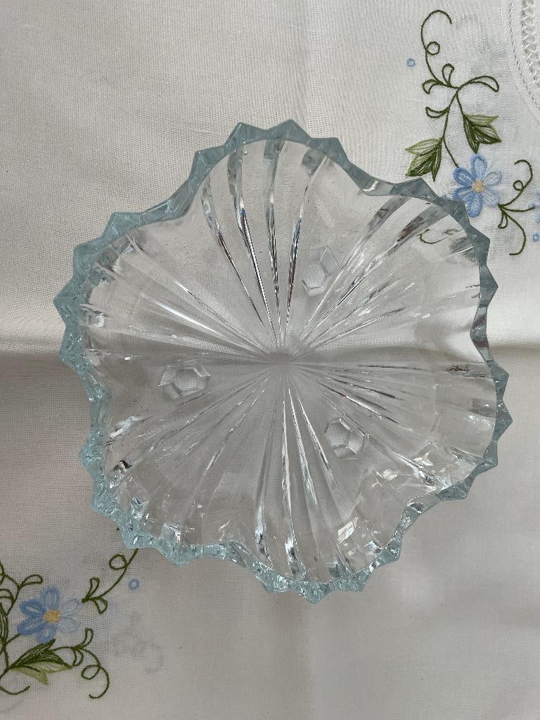 Glazen schaaltje brocante 15 cm doorsnede, 5 cm hoog, Ophalen of Verzenden