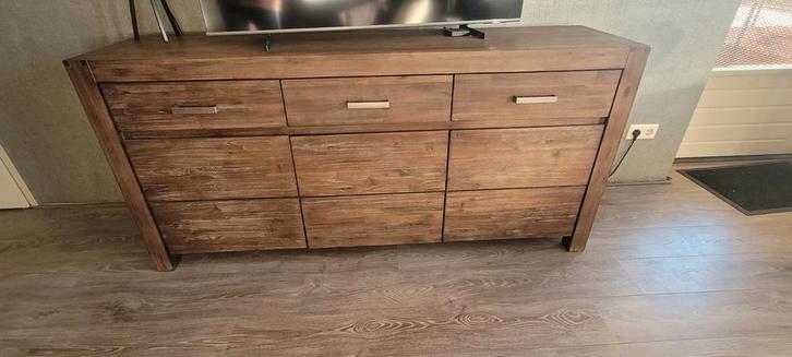 Teakhouten dressoir "Lava grijs", Huis en Inrichting, Kasten | Dressoirs, 150 tot 200 cm, 25 tot 50 cm, Met lade(s), Met deur(en)