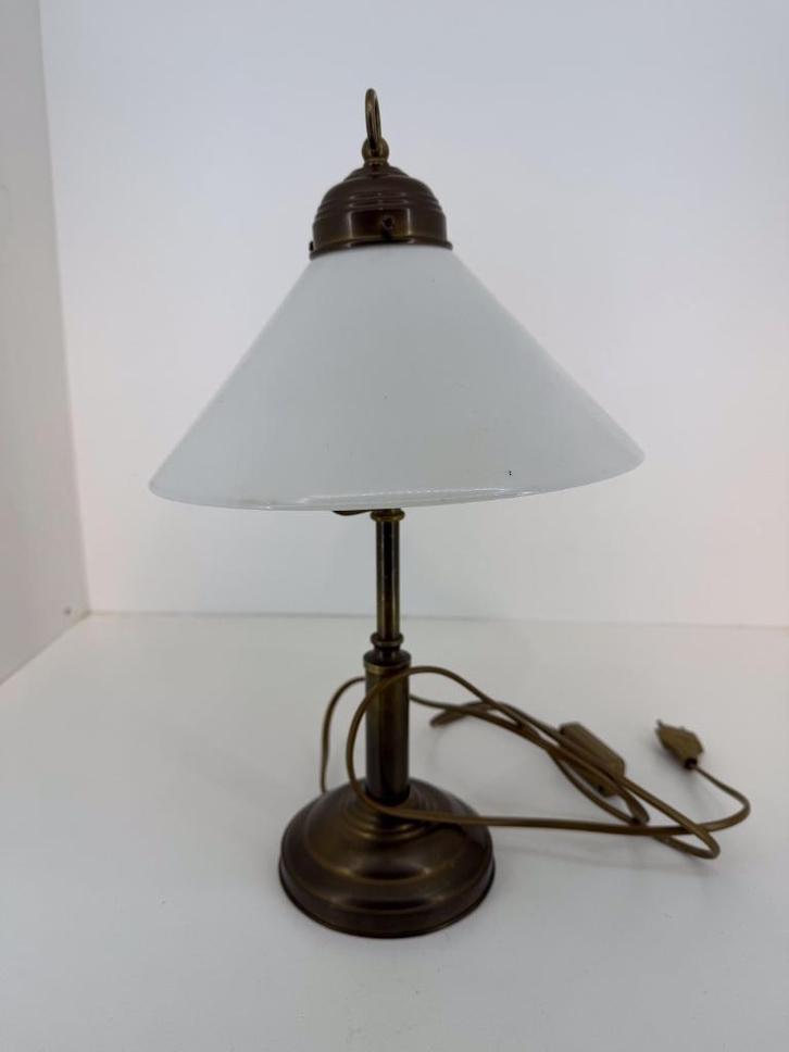 Tafellamp met glazen kap – 43 cm hoog, Huis en Inrichting, Lampen | Tafellampen, Gebruikt, Minder dan 50 cm, Glas, Ophalen of Verzenden