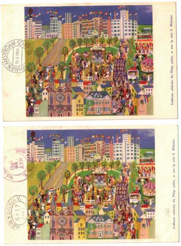 Twee ansichtkaarten Philips Jubilee 1951 beschikbaar voor biedingen