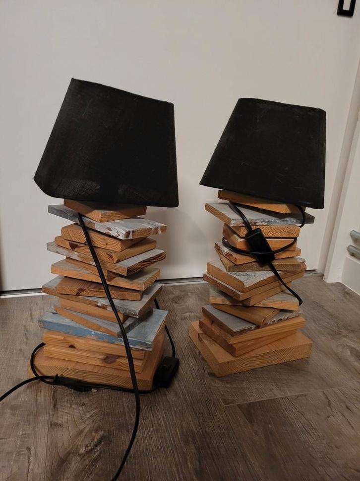 Unieke sloophouten schemerlampen set, Huis en Inrichting, Lampen | Tafellampen, Nieuw, Minder dan 50 cm, Hout, Ophalen