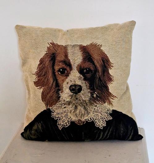 KUSSEN Thierry Poncelet King Charles Spaniël geweven, Huis en Inrichting, Woonaccessoires | Kussens, Nieuw, Vierkant, Ophalen of Verzenden