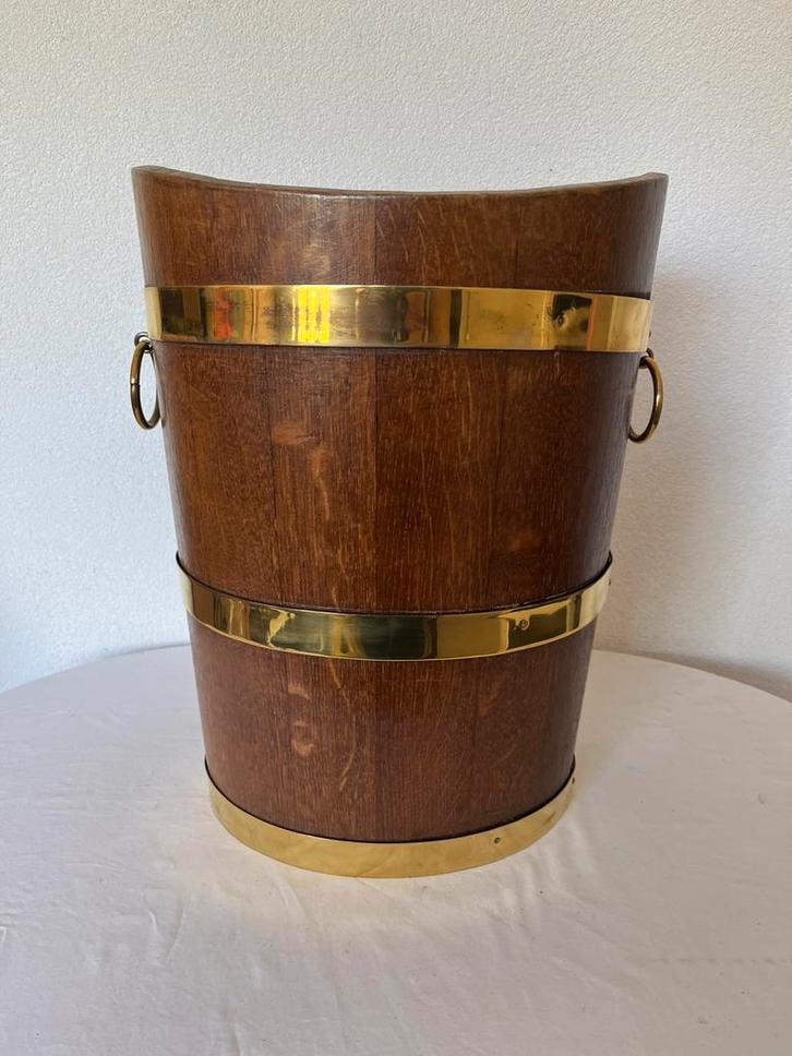 Antieke Oude Houten Bak met Koperen Beslag Paraplubak, Antiek en Kunst, Antiek | Woonaccessoires, Ophalen of Verzenden
