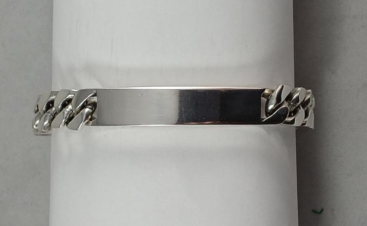 Zilveren pantserketting naamplaat 20 cm, Sieraden, Tassen en Uiterlijk, Armbanden, Zo goed als nieuw, Zilver, Zilver, Ophalen of Verzenden