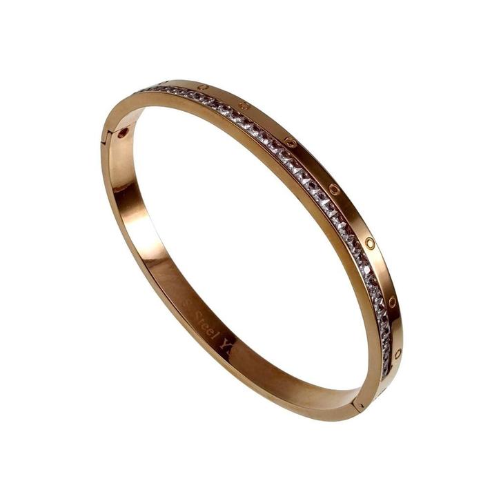 16 tot 18cm Bangle Stijve Armband Dames Roségoudkleurig RVS, Sieraden, Tassen en Uiterlijk, Armbanden, Nieuw, Staal, Goud, Met kristal