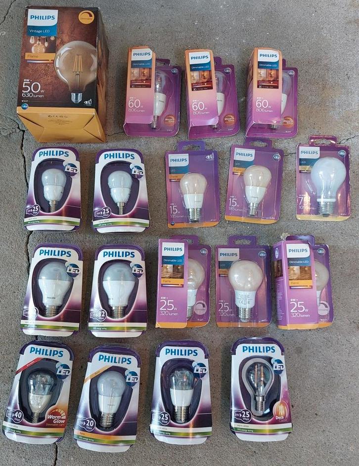 Partij lampen Philips E14/E27 15 stuks, Huis en Inrichting, Lampen | Losse lampen, Nieuw, Gloeilamp, Minder dan 30 watt, E27 (groot)