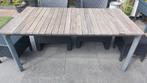 Tuinset(aluminium frame + eucalyptus dek) 4 stoelen, Tuin en Terras, Ophalen, Gebruikt, Hocker, 6 zitplaatsen