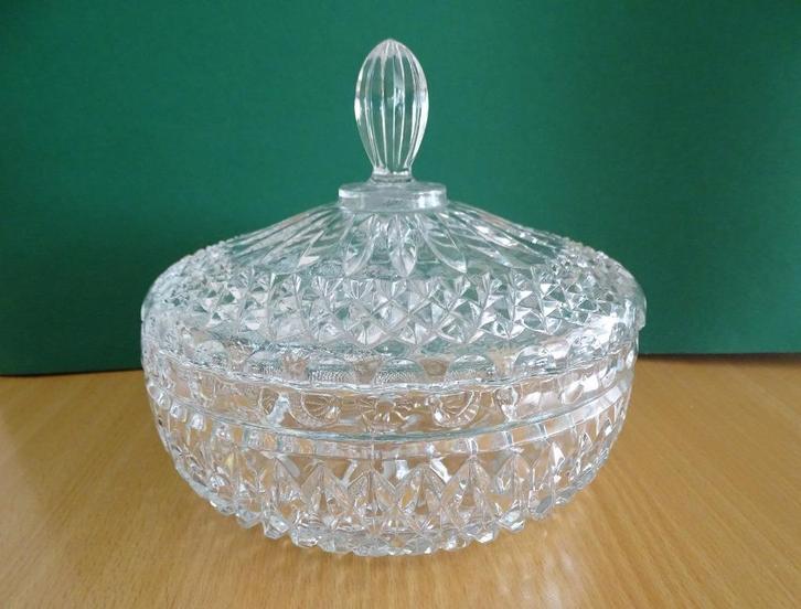 Antiek Kristal Koekjes schaal + deksel / Bonbon-Koekschaal, Antiek en Kunst, Antiek | Glas en Kristal, Ophalen of Verzenden