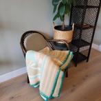 Vintage Deken - Zalm, Groen, Beige - 190x190cm, Gebruikt, Groen, 150 tot 200 cm, Ophalen of Verzenden