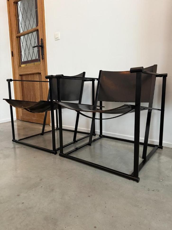 Radboud Van Beekum stoel voor Pastoe, jaren 80, Huis en Inrichting, Fauteuils, Gebruikt, Leer, Metaal, 50 tot 75 cm, Minder dan 75 cm