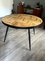 Ronde visgraat eettafel van teak 120 cm, Huis en Inrichting, Ophalen, Zo goed als nieuw, Vier personen, 100 tot 150 cm