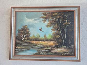 Olieverf schilderij Landschap met Vogel beschikbaar voor biedingen