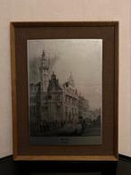 Antieke Vintage Gravure Metaal in Lijst “Den Haag Stadhuis”, Antiek en Kunst, Kunst | Etsen en Gravures, Ophalen of Verzenden