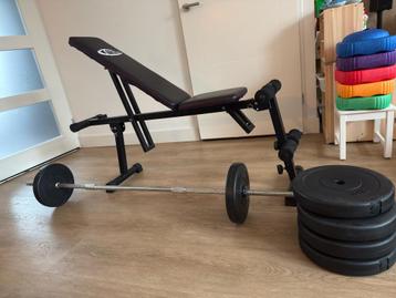 Tec Take trainingsbank + halterstang + 50 kg gewichten beschikbaar voor biedingen