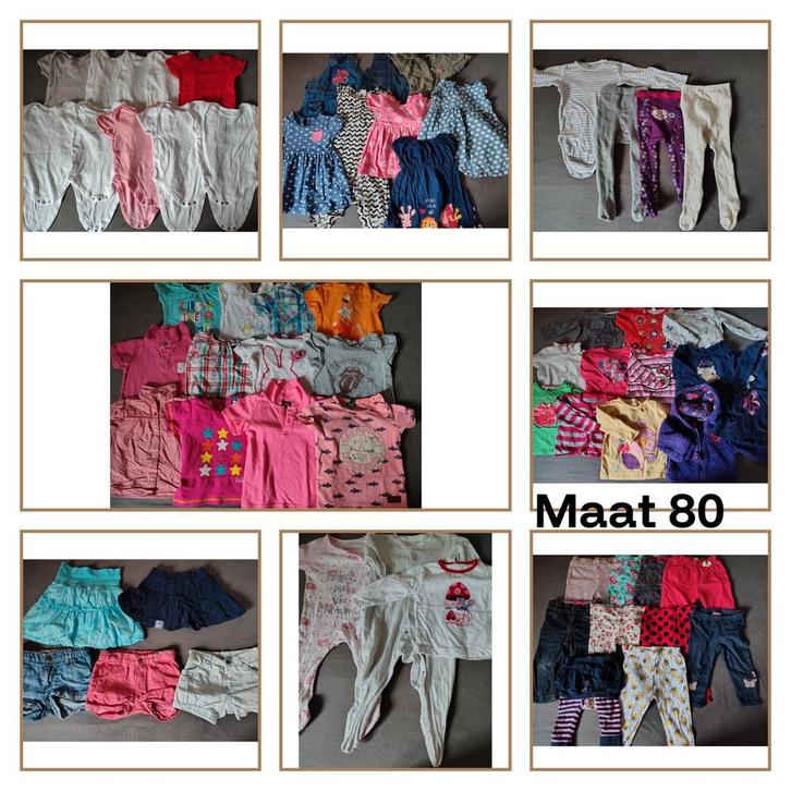 Bananendoos vol meisjeskleding maat 80 - €35, Kinderen en Baby's, Babykleding | Maat 80, Gebruikt, Meisje, Nacht- of Onderkleding