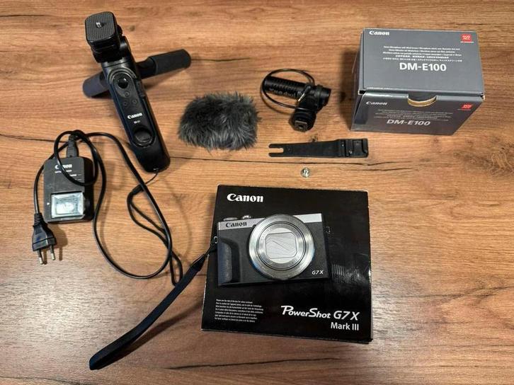 ZGAN! Canon G7 X Mark III + Microfoon DM - E100 & Standaard, Audio, Tv en Foto, Fotocamera's Digitaal, Zo goed als nieuw, Compact