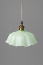 Franse mint Groene opaline vintage hanglamp 30 plooiend, Antiek en Kunst, Antiek | Lampen, Ophalen of Verzenden