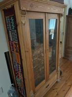 Oude houten kast met glazen deuren, Huis en Inrichting, Ophalen, Gebruikt, 100 tot 150 cm, 25 tot 50 cm