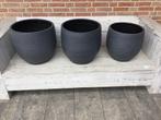 3 grijze binnenpotten van intratuin., Tuin en Terras, Ophalen, Gebruikt, Rond, Binnen
