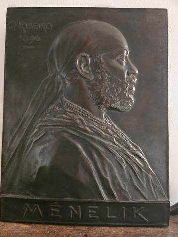 251037 RARE African Bronzen plaque Keizer MENELIK  Ethiopie beschikbaar voor biedingen
