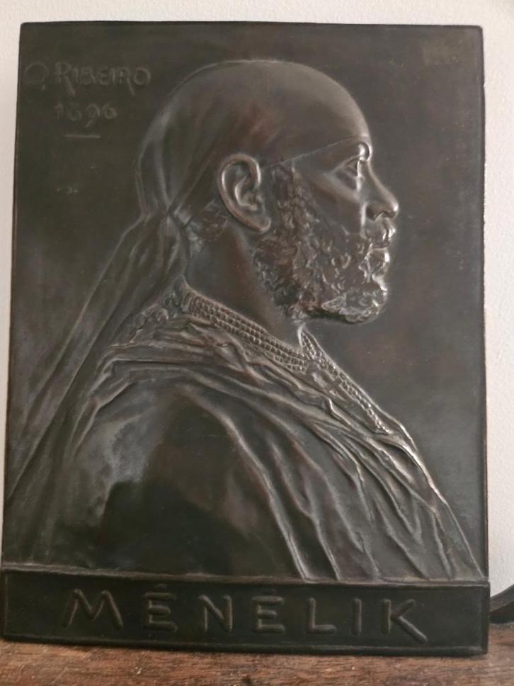 251037 RARE African Bronzen plaque Keizer MENELIK  Ethiopie, Antiek en Kunst, Kunst | Niet-Westerse kunst, Ophalen of Verzenden