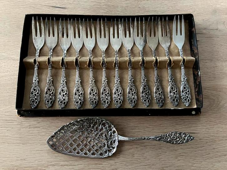 Antiek verzilverde taartbestek, Antiek en Kunst, Antiek | Bestek, Ophalen of Verzenden