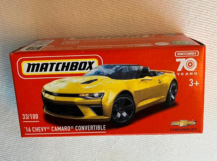 Matchbox '16 Chevy Camaro Convertible ongeopend power grabs, Hobby en Vrije tijd, Modelauto's | Overige schalen, Nieuw, Ophalen of Verzenden