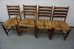 Set van 4 houten stoelen met rieten zitting, Huis en Inrichting, Stoelen, Gebruikt, Bruin, Ophalen of Verzenden, Vier