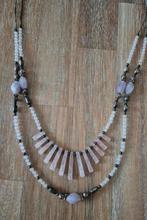 Ketting met Rozenkwarts en Amethist steen, Sieraden, Tassen en Uiterlijk, Kettingen, Ophalen of Verzenden, Roze, Steen of Mineraal