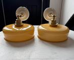 Set 2 vintage wandlampen melkglas geel glas glazen lamp kap, Ophalen of Verzenden, Metaal