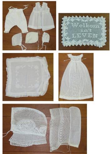 Antieke doopkleding, babykleding, mutsjes, dames mutsen beschikbaar voor biedingen