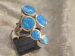Mooie Zilveren Ring met 5 Blauwe Opalen, Sieraden, Tassen en Uiterlijk, Antieke sieraden, Verzenden, Zilver, Ring, Met edelsteen