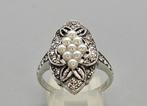 Zilveren Art Deco ring Parel en Swarovski. 2025.561, Ophalen of Verzenden, Zilver, Ring, Met edelsteen