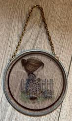 Vintage Glas in Lood Raamhanger Meisje met Hond, Ophalen of Verzenden, Gebruikt