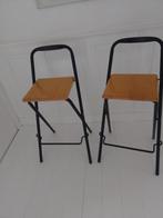 2 barkrukken retro zwart metaal met hout, Huis en Inrichting, Ophalen, Gebruikt, Met voetsteun, 60 tot 90 cm