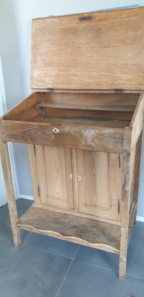 Geloogd grenen klepkast, plantentafel, preektafel, Huis en Inrichting, Kasten | Secretaires, Gebruikt, Ophalen