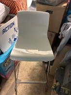 Set van 2 witte barkrukken met metalen poten, Huis en Inrichting, Barkrukken, Ophalen, Kunststof, Met voetsteun, 60 tot 90 cm