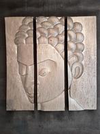 Prachtige zilverkleurige houten Boedha 3-luik, Ophalen of Verzenden, Zo goed als nieuw