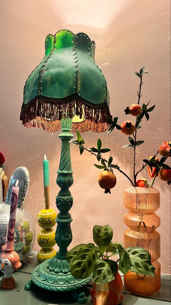 Upcyclede Tafellamp Groen, Huis en Inrichting, Lampen | Tafellampen, Zo goed als nieuw, 50 tot 75 cm, Metaal, Ophalen of Verzenden