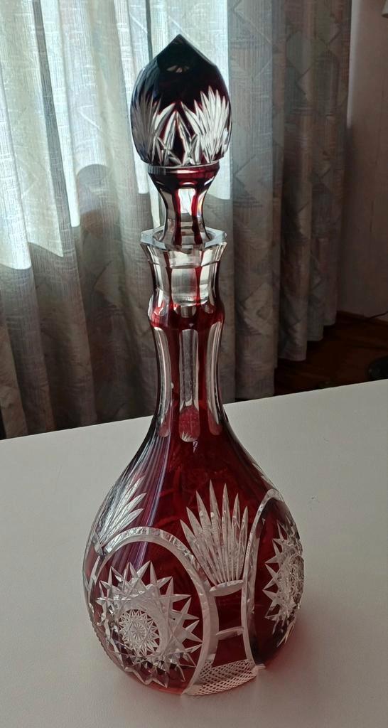 Kristallen karaf met stop - bohemian stijl donker rood, Antiek en Kunst, Antiek | Glas en Kristal, Ophalen