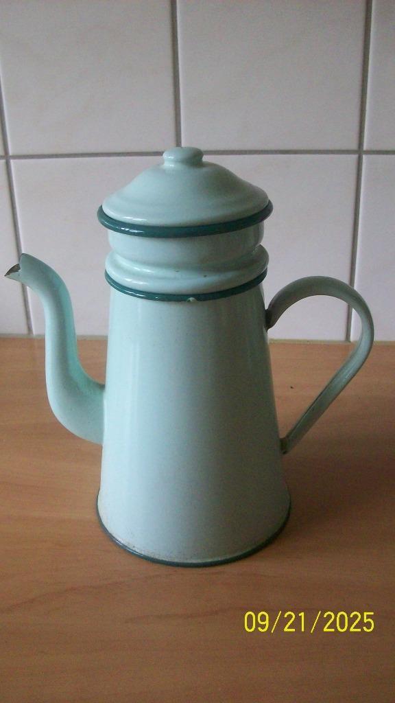 Emaille koffiepot met filter, mintgroen, Antiek en Kunst, Antiek | Emaille, Ophalen of Verzenden