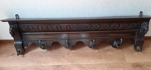 Antieke Houten Wandkapstok met Houtsnijwerk, Huis en Inrichting, Woonaccessoires | Kapstokken, Gebruikt, Wandkapstok, Minder dan 100 cm