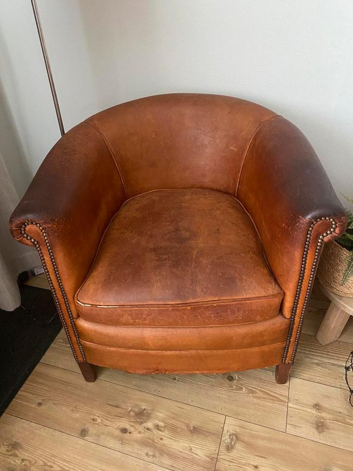 Leren fauteuiltje, Huis en Inrichting, Fauteuils, Gebruikt, Leer, 75 tot 100 cm, Ophalen