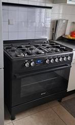 Vrijstaand fornuis. Gas. 6 kookzones. Zwart. Energielabel A, Ophalen, Gebruikt, Hete lucht, 60 cm of meer