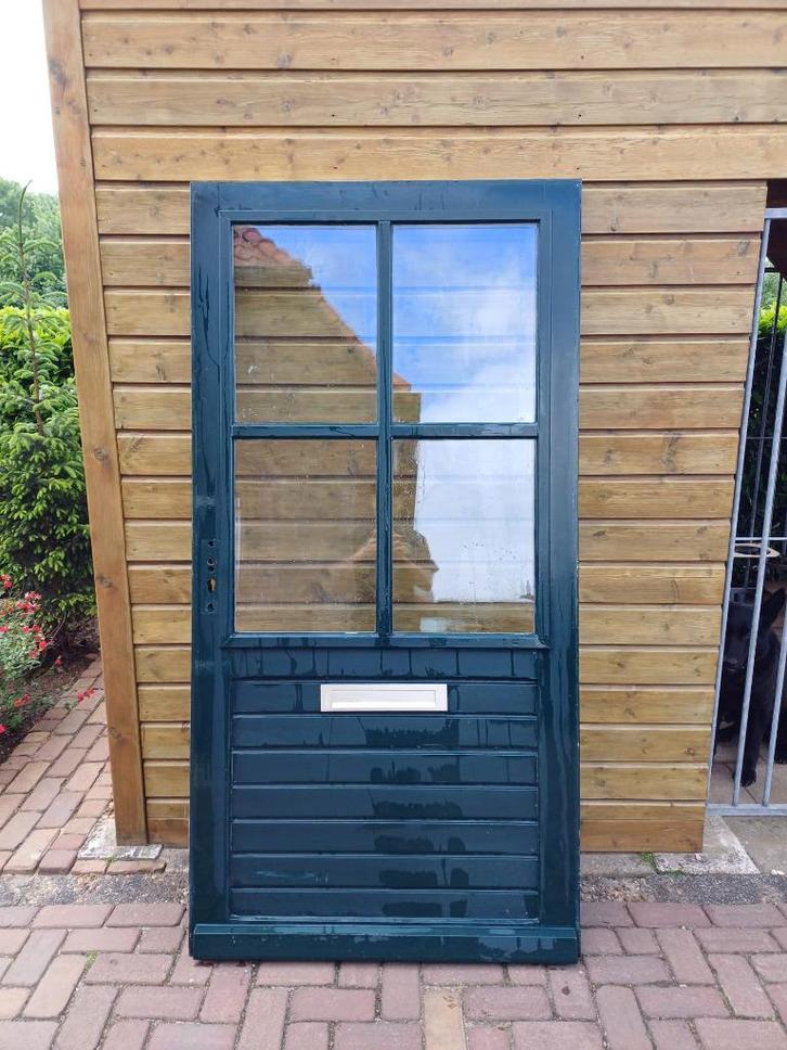 deuren, Doe-het-zelf en Verbouw, Deuren en Horren, Gebruikt, Buitendeur, 200 tot 215 cm, 80 tot 100 cm, Glas, Hout, Ophalen