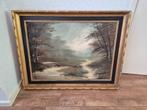 Vintage olieverfschilderij landschap, gouden lijst 82,5x62,5, Antiek en Kunst, Ophalen