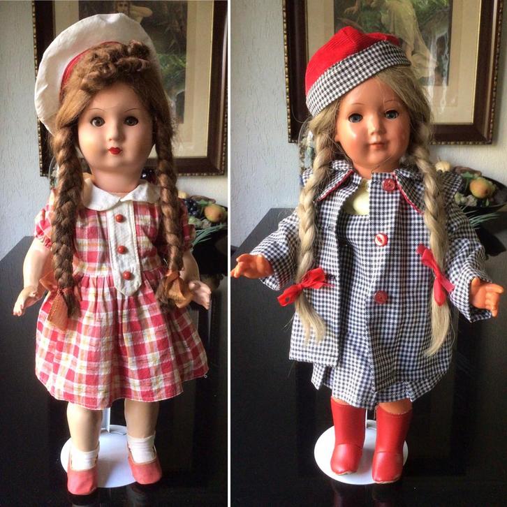 🌿Pop “2 ANTIEK /OUDE ONBESPEELDE POPPEN”40/50jr🌿, Antiek en Kunst, Antiek | Speelgoed, Verzenden