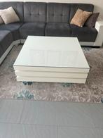 Wit hoogglans salontafel met wielen, Ophalen, Gebruikt, 100 tot 150 cm, 50 tot 100 cm