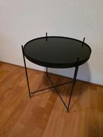 Zuiver zwart rond bijzettafeltje met glazen blad, Minder dan 55 cm, Gebruikt, Rond, Glas