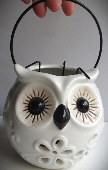 Uil Lantaarn~Windlicht~Porseleinen Lamp~Waxinelichthouder beschikbaar voor biedingen